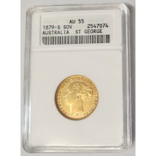 AUSTRALIA 1879 . ONE 1 SOVEREIGN . SYDNEY . GOLD . SLABBED